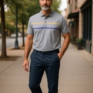 FootJoy Striped Golf Polo Short Sleeve Shirt Men's XL Gray Breathable Stretch